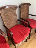 4 Koloniale Stoelen met Webbing + Rode Kussens, Antiek en Kunst, Antiek | Meubels | Stoelen en Banken, Ophalen