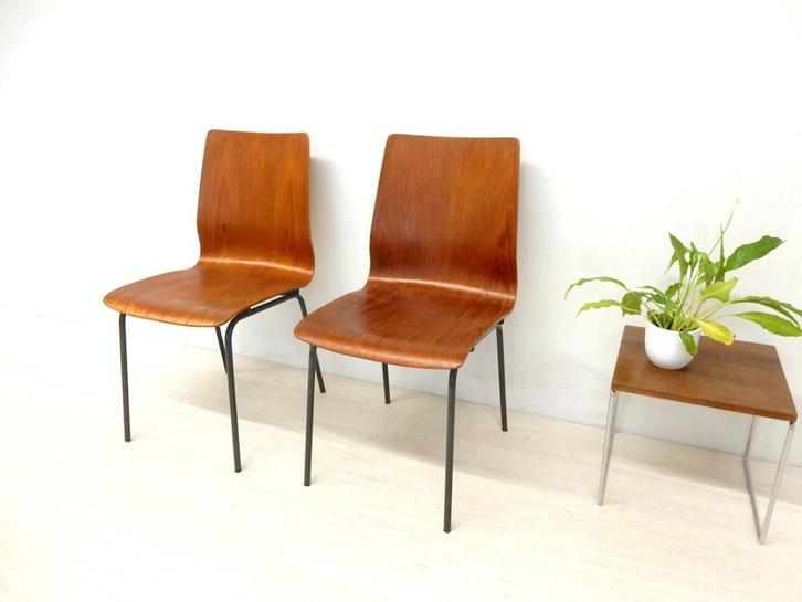 2 vintage stoel FRISO KRAMER EUROIKA auping jaren 60 plywood, Huis en Inrichting, Stoelen, Gebruikt, Twee, Hout, Metaal, Bruin