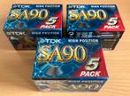 TDK SA90 casettebandjes IECII/TYPEII 5-pack 3x, Cd's en Dvd's, Cassettebandjes, 2 t/m 25 bandjes, Overige genres, Ophalen of Verzenden