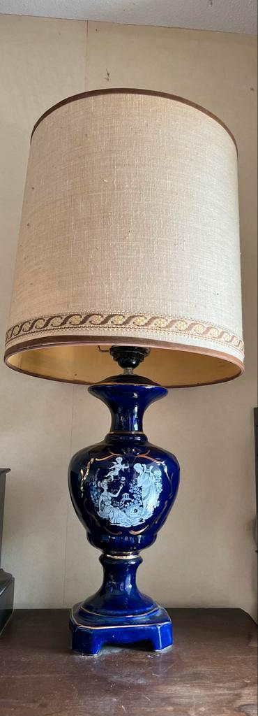 Vintage Blauwe Lamp met Kap, Huis en Inrichting, Lampen | Tafellampen, Gebruikt, 50 tot 75 cm, Overige materialen, Ophalen