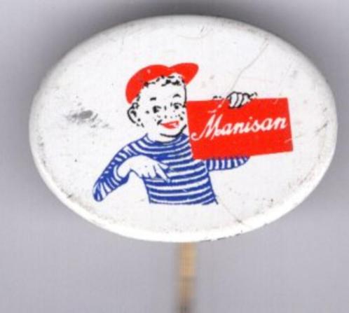 Manisan snoepfabriek Bergen op zoom blik speldje ( P_181 ), Verzamelen, Speldjes, Pins en Buttons, Zo goed als nieuw, Speldje of Pin