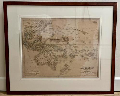 Antieke kaart Australië en Oceanië en zuidoost Azië, Antiek en Kunst, Kunst | Etsen en Gravures, Ophalen of Verzenden