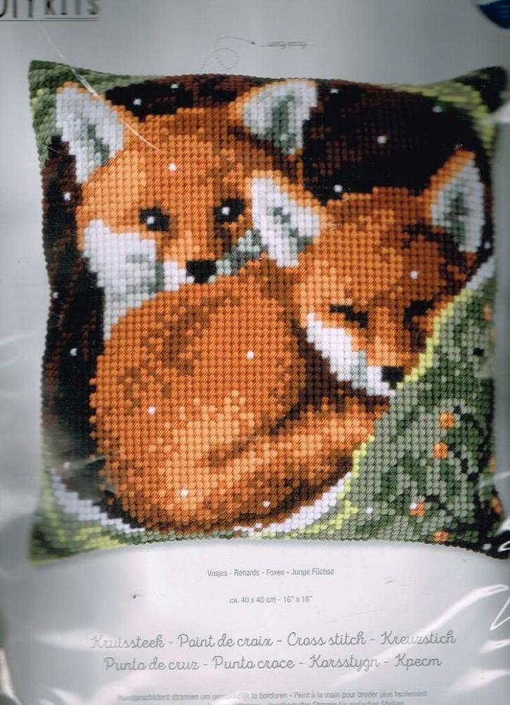 Cado vervaco borduurpakket kussen, 2 vosje 175, Hobby en Vrije tijd, Borduren en Borduurmachines, Nieuw, Borduurpakket, Handborduren