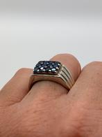 T474 Prachtige zilveren ring blauwe saffier maat 19,75, 19 tot 20, Ophalen of Verzenden, X, Met edelsteen