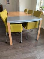 Leolux uitschuifbare eettafel en stoelen(niet leolux), Ophalen, Gebruikt, 50 tot 100 cm, Vijf personen of meer