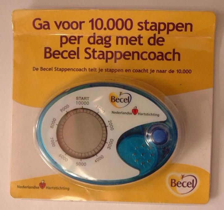 Stappenteller Stappencoach Becel Nieuw in verpakking, Sport en Fitness, Loopsport en Atletiek, Nieuw, Snelheids- of Stappenmeter