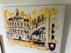 Heel mooi schilderij met Stadhuis, Cafe Vogelstruis M’tricht, Antiek en Kunst, Ophalen