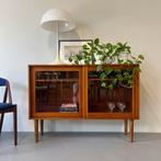 - Vintage vitrinekast, Deens, teak -, Huis en Inrichting, Gebruikt, 100 tot 150 cm, ., Vintage
