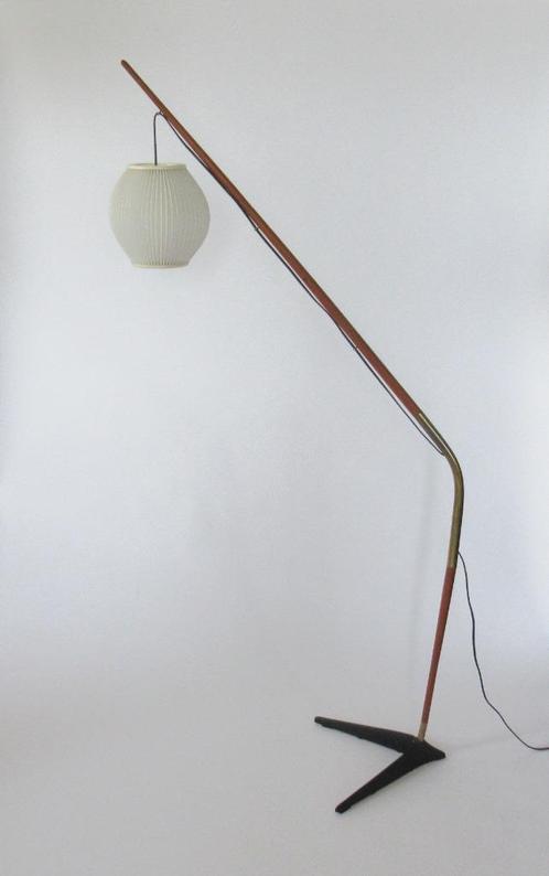 Deens Design Vloerlamp "Fishing Pole", Huis en Inrichting, Lampen | Vloerlampen, 150 tot 200 cm, Hout, Ophalen