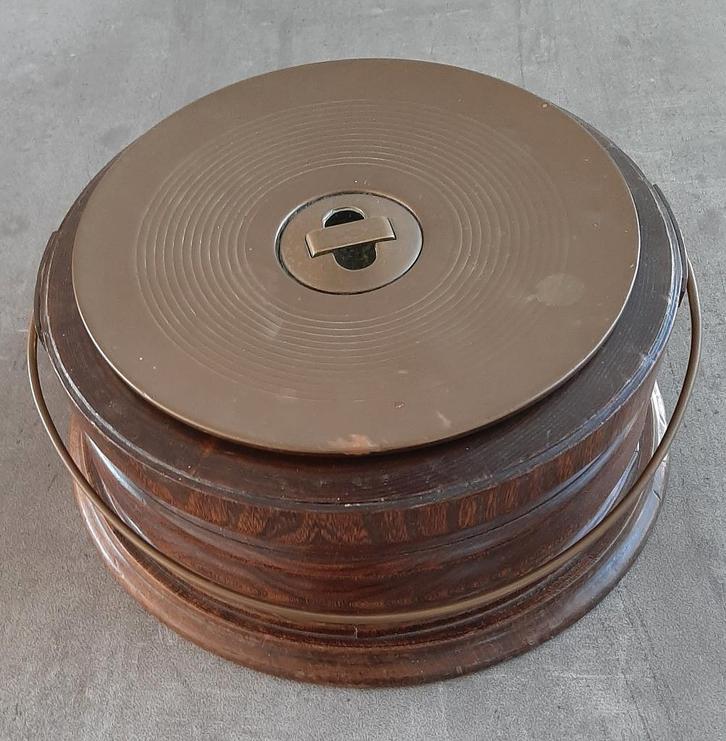 Antieke ronde houten stoof met koperen bak, Antiek en Kunst, Antiek | Woonaccessoires, Ophalen of Verzenden