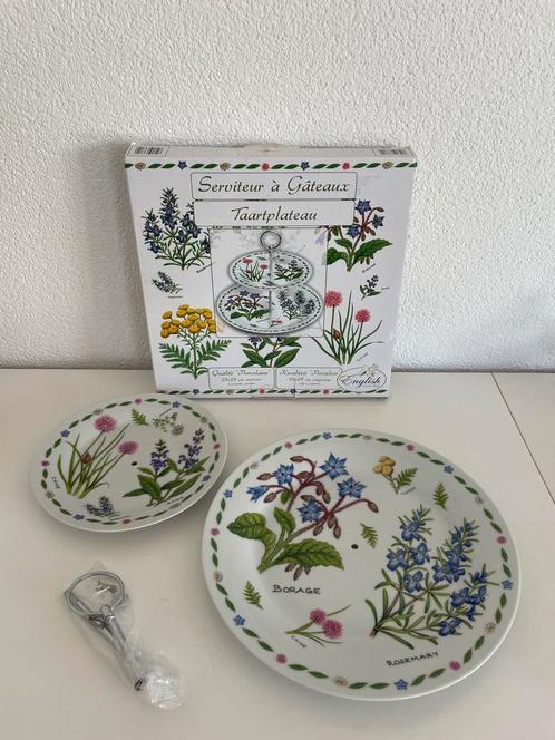 Etagere, taartplateau, High-Tea plateau bloemen, kruiden, Huis en Inrichting, Keuken | Servies, Zo goed als nieuw, Schaal of Schalen