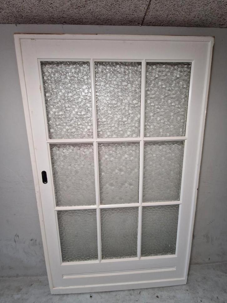 Massieve ensuitedeur met 9 luik figuurglas, Doe-het-zelf en Verbouw, Deuren en Horren, Gebruikt, Binnendeur, 200 tot 215 cm, 120 cm of meer