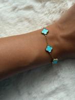 Turquoise Klaver Armband - Stainless Steel VCA Stijl, Staal, Blauw, Nieuw, Ophalen of Verzenden