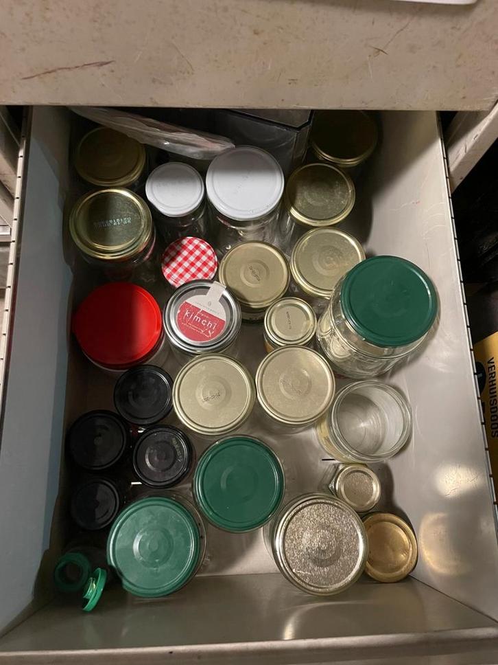 glazen potjes met deksel, Huis en Inrichting, Keuken | Potten en Pannen, Gebruikt, Pot, Bus of Blik, Glas, Ophalen