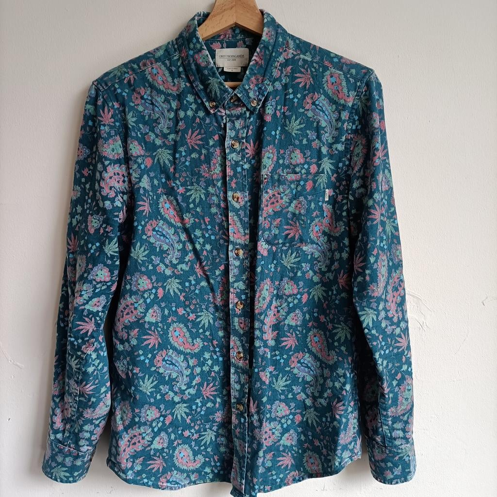 Obey Propaganda Overhemd - Bloemenprint - Maat S, Kleding | Heren, Obey Propaganda, Blauw, Halswijdte 38 (S) of kleiner, Ophalen of Verzenden