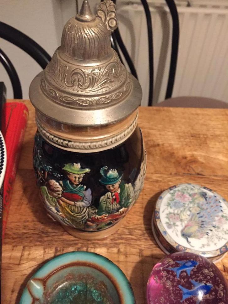 Oude bierpul met tinnen deksel, Antiek en Kunst, Antiek | Keramiek en Aardewerk, Ophalen of Verzenden