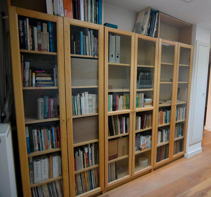 Ikea BILLY boekenkasten berken met glazen deuren + opzetstuk, Huis en Inrichting, Kasten | Boekenkasten, Gebruikt, 200 cm of meer