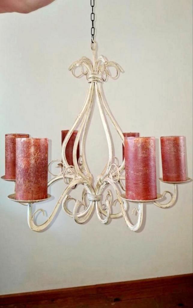 Rustieke landelijke boerderij kroonluchter 6 kaarsen geldrop, Huis en Inrichting, Lampen | Kroonluchters, Ophalen