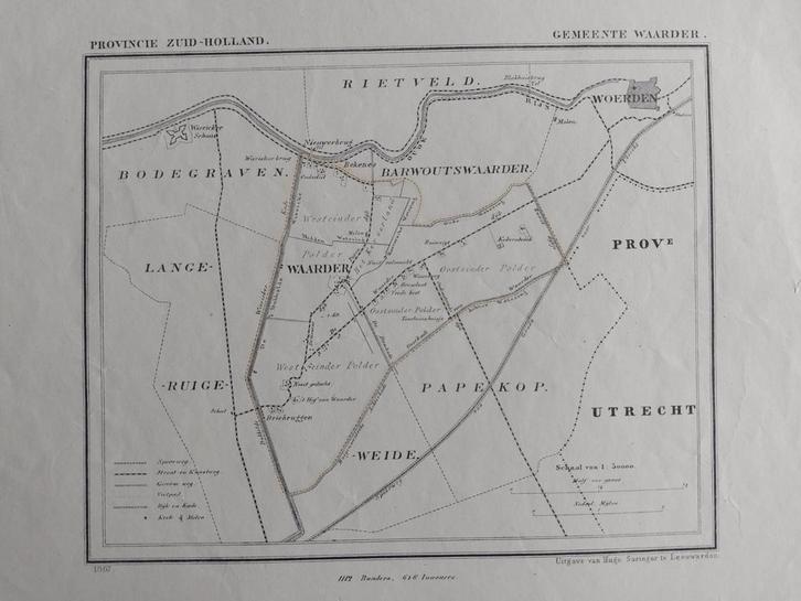 191 / Waarder Woerden Barwoutswaarder Litho 1867 J. Kuyper, Antiek en Kunst, Kunst | Litho's en Zeefdrukken, Ophalen of Verzenden