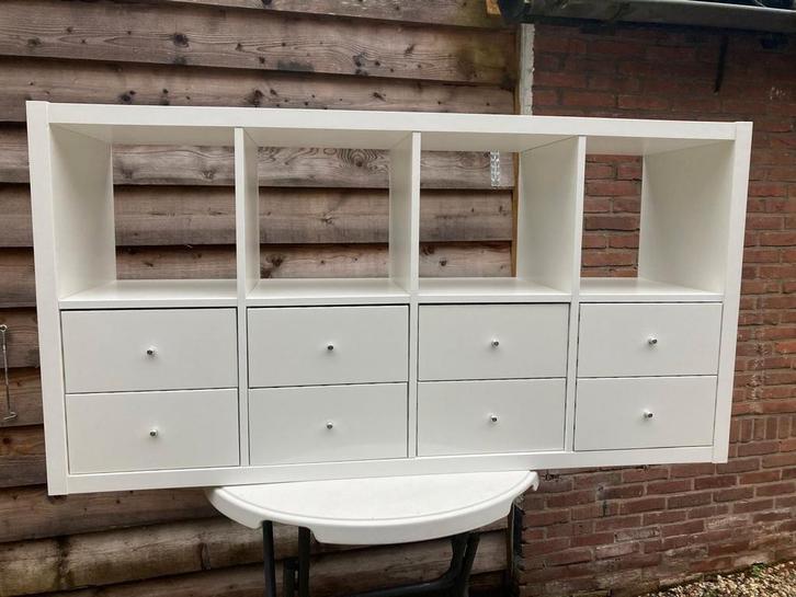 Ikea KALLAX open kast + 4x 2 lades hoogglans wit, Huis en Inrichting, Kasten | Wandmeubels, Zo goed als nieuw, Minder dan 100 cm