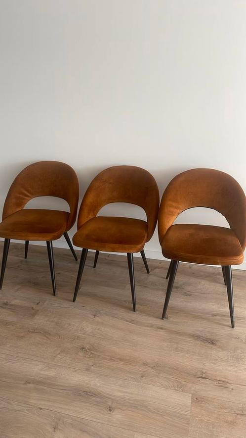 6x Eetkamerstoel Novi Karwei Cognac, Huis en Inrichting, Stoelen, Gebruikt, Vijf, Zes of meer stoelen, Stof, Ophalen