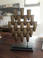 Interieur object metaal compositie op houten voet, Ophalen of Verzenden