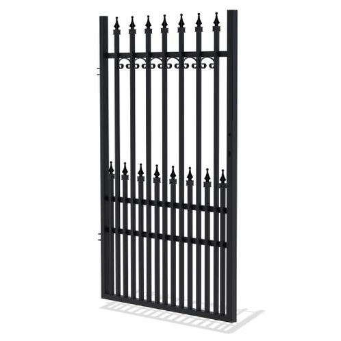 Klassieke zwarte looppoort met sierlijke ornamenten 100x160, Tuin en Terras, Tuinpoorten, Nieuw, Looppoort, Staal, 150 tot 200 cm