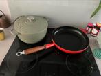 Le creuset pan, Huis en Inrichting, Keuken | Potten en Pannen, Ophalen, Zo goed als nieuw, Gietijzer, Koekenpan of Braadpan