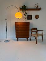 Vintage XL verstelbare booglamp, jaren ‘70, Hout, Vintage retro buisframe design rotan webbing papercord deens, Ophalen of Verzenden