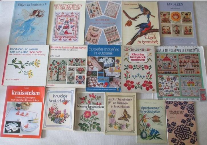 Borduren,Kruissteek,Boekjes,Elfjes,Vogels,Kerst,Merklap, Hobby en Vrije tijd, Borduren en Borduurmachines, Zo goed als nieuw, Patroon