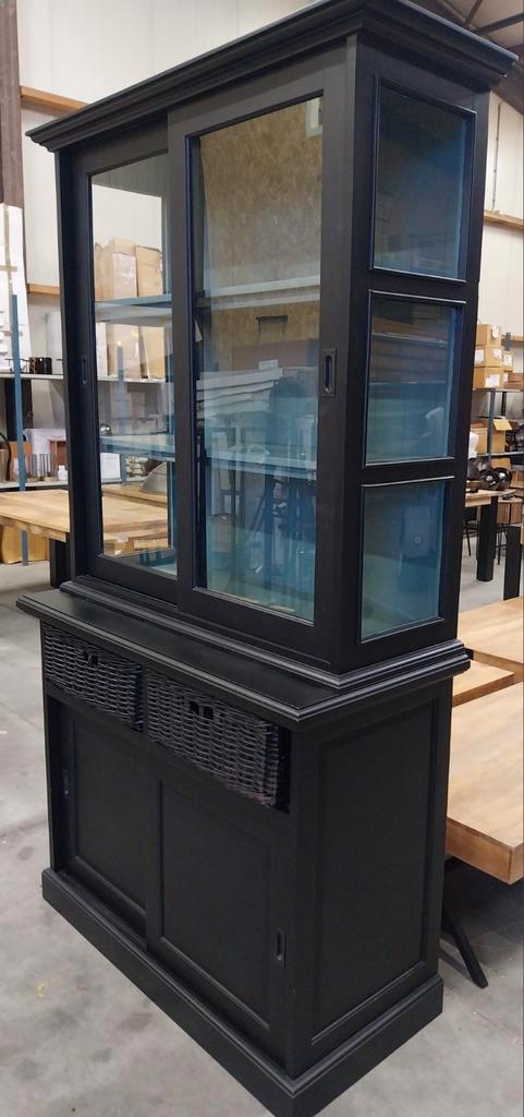 Zwarte Buffetkast met Glas en Lades, Huis en Inrichting, Kasten | Buffetkasten, Zo goed als nieuw, 200 cm of meer, 100 tot 150 cm
