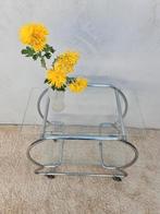 Vintage Art Deco tafeltje – jaren ’30, chroom & glas, Ophalen, Gebruikt, 50 tot 100 cm, Glas
