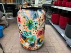 Decoratieve metalen bloempot met bloemenprint, Gebruikt, Rond, Ophalen of Verzenden, Metaal
