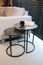 Luxe Bijzettafel set | Zilver Metaal, 45 tot 60 cm, Minder dan 55 cm, Metaal of Aluminium, Rond