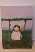Kikker aan de rekstok - Schilderij 24x18 cm, Ophalen of Verzenden