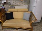 Rotan bank, fauteuils & messing salontafel, Huis en Inrichting, Ophalen, Gebruikt, 150 tot 200 cm, Tweepersoons
