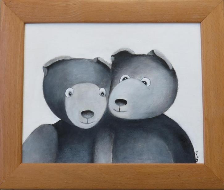 schilderij Zag 2 beren 31x38cm, Huis en Inrichting, Woonaccessoires | Schilderijen, Tekeningen en Foto's, Zo goed als nieuw, Schilderij