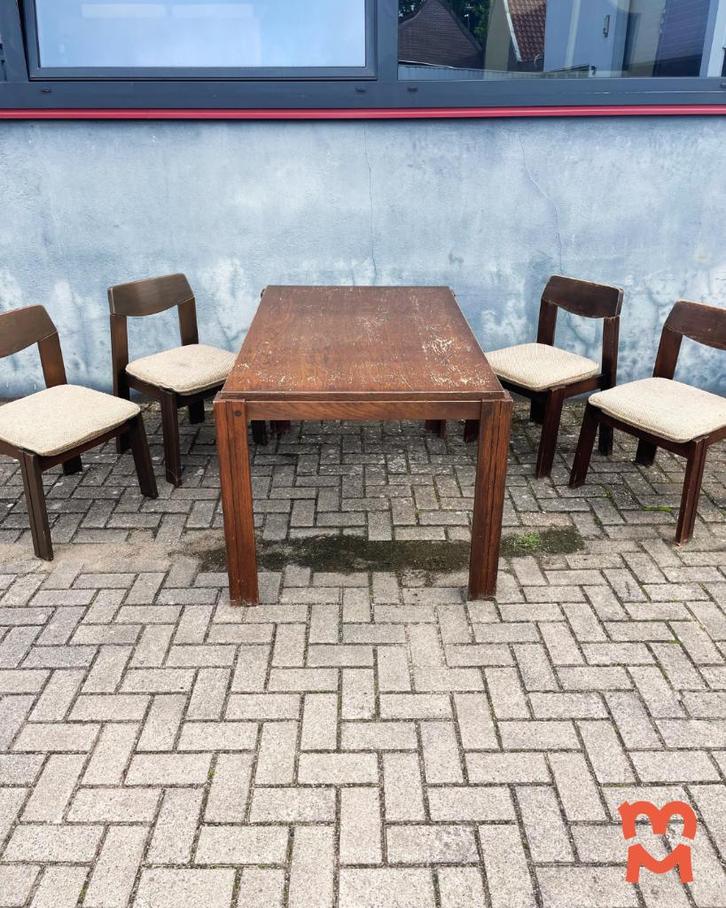 Jaren 60 eetkamerset (uitschuifbare stafel + 4 stoelen), Huis en Inrichting, Complete eetkamers, Gebruikt, 4 tot 6 stoelen, Ophalen of Verzenden