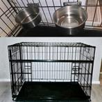 ZGAN Zwart RVS Hondenbench XL 2 schuifdeuren + 2 hangbakken, Dieren en Toebehoren, Hondenhokken, Hondenkennel, 65 tot 100 cm, Ophalen of Verzenden