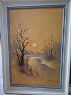 Schilderij - Landschap met zonsondergang, Ophalen of Verzenden