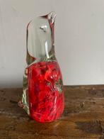 Glazen pinguïn helder glas met rood, Ophalen of Verzenden