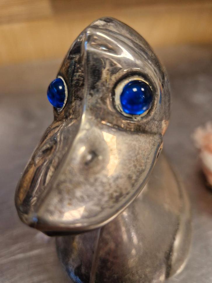 Zilveren Eend Spaarpot met Blauwe Ogen, Verzamelen, Spaarpotten, Ophalen of Verzenden