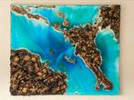 Azuurblauwe zee, abstract, epoxy, 120X100 cm., Ophalen of Verzenden