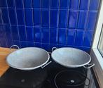 2x grijs gewolkte emaille wokken, Ophalen of Verzenden, Zo goed als nieuw, Overige materialen