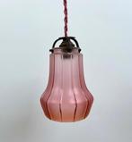 Franse antieke glazen hanglamp met roze lamp glas, Antiek en Kunst, Ophalen of Verzenden
