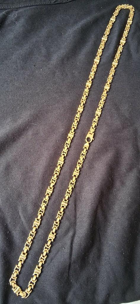 14 karaat gouden platte schakel koningsketting, Sieraden, Tassen en Uiterlijk, Kettingen, Zo goed als nieuw, Goud, Goud, Ophalen of Verzenden