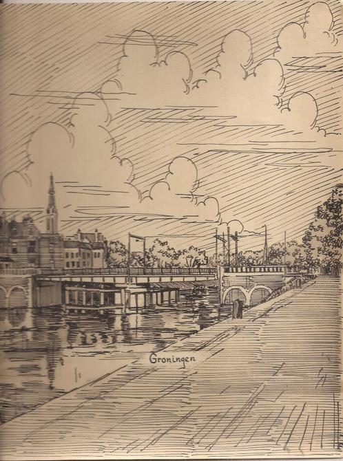 Groningen Stad Brug Tekening Sievers 50/60er jaren, Antiek en Kunst, Kunst | Tekeningen en Foto's, Ophalen of Verzenden