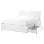 Ikea Malm bed met lades en matrassen, Ophalen, Wit, Tweepersoons, Zo goed als nieuw