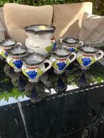 Wijnkan met 6 Wijnbekers - Handgeschilderd Druivenmotief, Ophalen of Verzenden