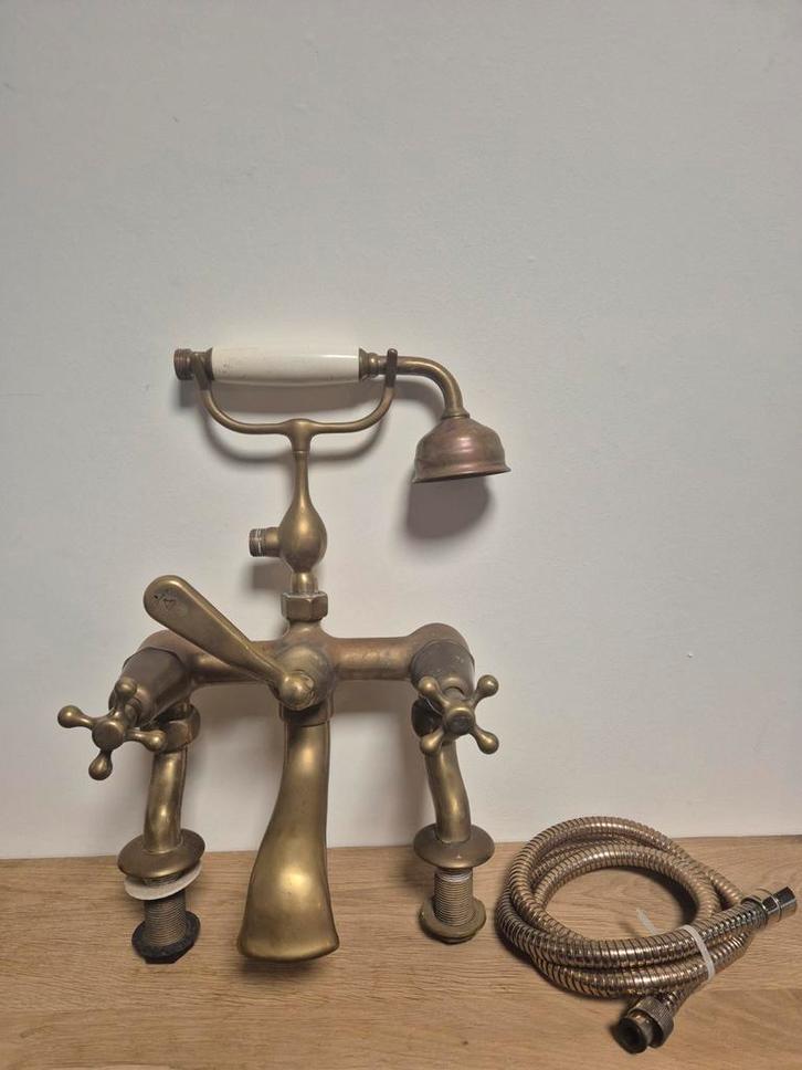 Antieke Badkraan met Douchekop, Doe-het-zelf en Verbouw, Sanitair, Gebruikt, Kraan, Koper, Ophalen